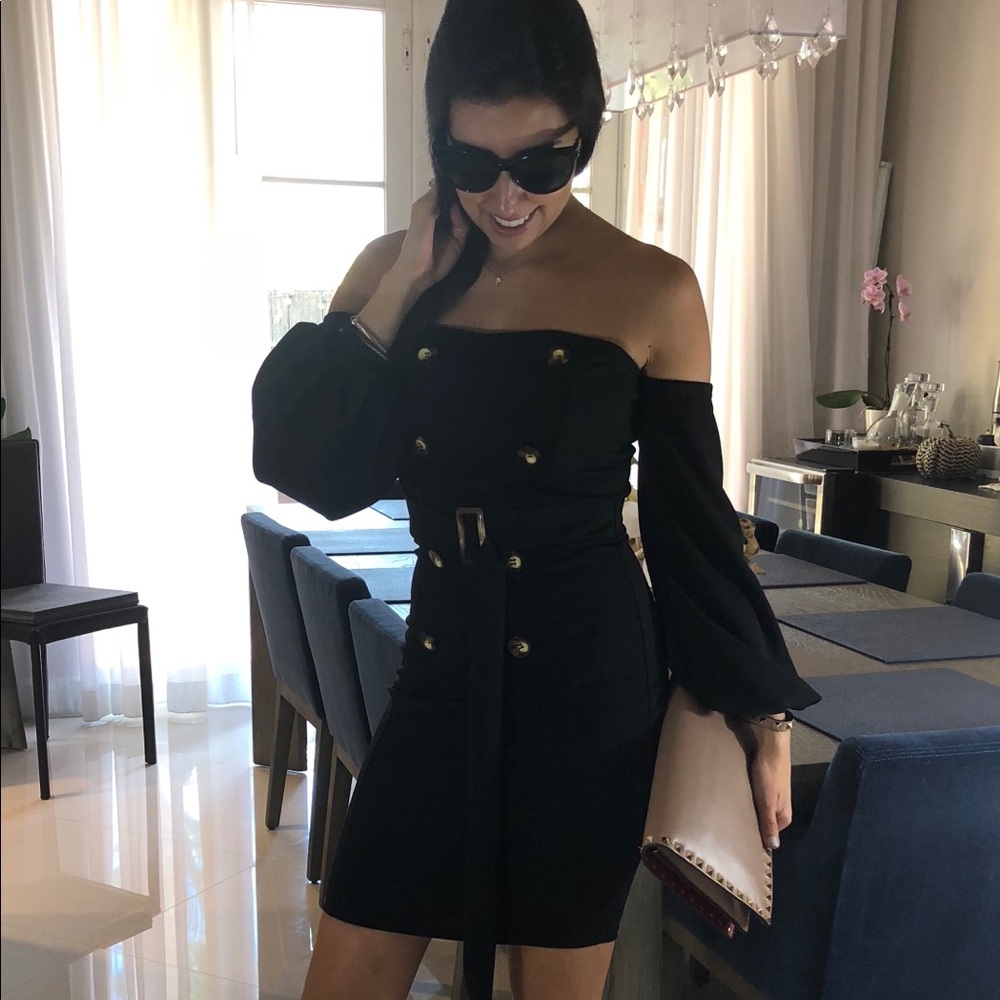 Day&Night Black Belted Button Dress